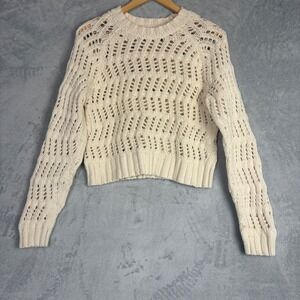American Eagle Outfitters Knot Sweater Cream Open Weave XS Summer Resort Minimal